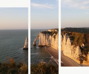 Útesy Étretat v teplém večerním světle – Třídílný obraz C, 120 × 100 cm