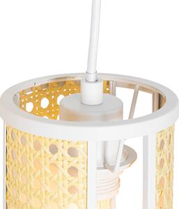 Retro závěsná lampa bílá s ratanovým 3-světelným kulatým - Akira