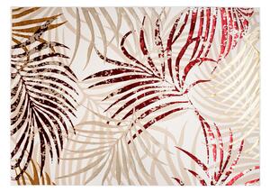 Makro Abra Kusový koberec GOLDEN NA44L Listí Moderní krémový červený Rozměr: 80x150 cm