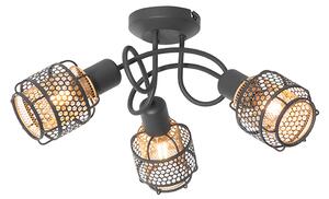 Designové stropní svítidlo černé se zlatým 3-světlem - Noud