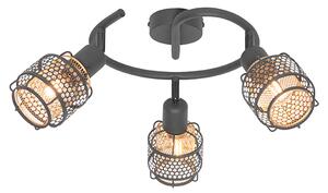 Designové stropní svítidlo černé se zlatým 3světelným kulatým - Noud