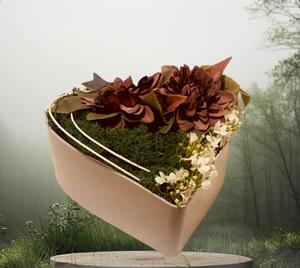 Srdce květináč - mechové aranžmá, jiřiny, pr.27cm