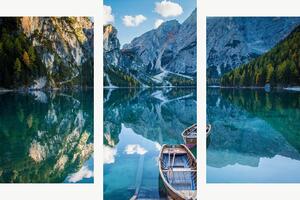 Horské jezero s loďkami – Třídílný obraz B, 90 × 60 cm