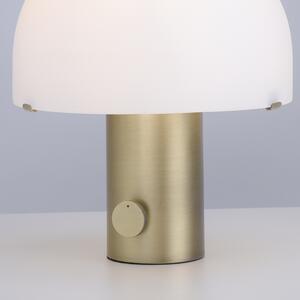 Designová stolní lampa mosazná s bílou a stmívačem - Gomba