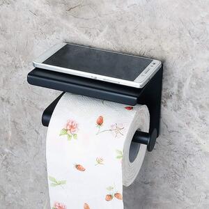 ViaDomo Via Domo - Držák na toaletní papír s poličkou Vita - černá - 14,3x9,5x10,2 cm