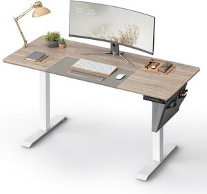 SONGMICS Dřevěný psací stůl výškově nastavitelný - bílá/šedá - 140x72-120x60 cm