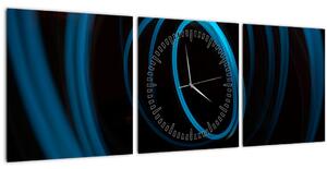 Obraz modré čáry (s hodinami) (90x30 cm)