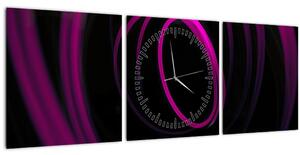 Obraz - fialové čáry (s hodinami) (90x30 cm)