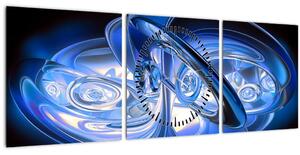 Modrý abstraktní obraz (s hodinami) (90x30 cm)