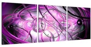 Obraz krásné fialové abstrakce (s hodinami) (90x30 cm)
