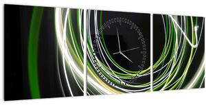 Obraz zelených čar (s hodinami) (90x30 cm)