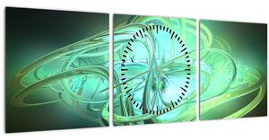 Obraz zelené abstrakce (s hodinami) (90x30 cm)