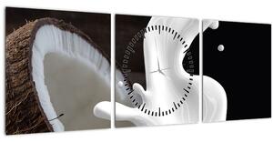 Obraz - kokosové mléko (s hodinami) (90x30 cm)