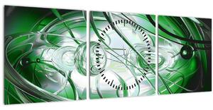 Zelený abstraktní obraz (s hodinami) (90x30 cm)