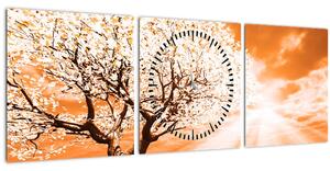 Oranžový obraz stromu (s hodinami) (90x30 cm)