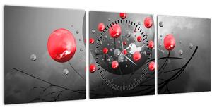 Obraz červených abstraktních koulí (s hodinami) (90x30 cm)