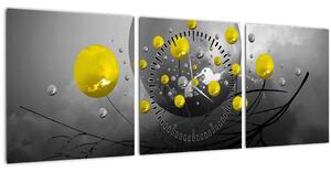 Obraz - žluté abstraktní koule (s hodinami) (90x30 cm)