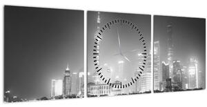 Obraz moderních mrakodrapů (s hodinami) (90x30 cm)