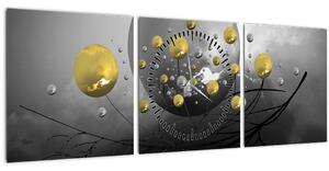 Obraz zlatých abstraktních koulí (s hodinami) (90x30 cm)