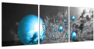 Obraz světle modrých koulí (s hodinami) (90x30 cm)