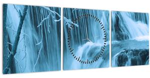 Obraz - ledové vodopády (s hodinami) (90x30 cm)
