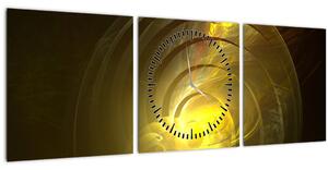 Obraz žluté abstraktní spirály (s hodinami) (90x30 cm)