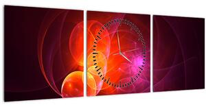 Moderní obraz růžové abstrakce (s hodinami) (90x30 cm)