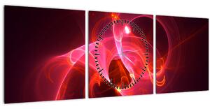 Moderní obraz růžové abstrakce (s hodinami) (90x30 cm)