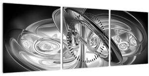 Obraz moderní šedé abstrakce (s hodinami) (90x30 cm)