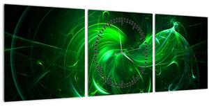 Obraz - zelená abstrakce (s hodinami) (90x30 cm)