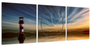 Obraz majáku v moři (s hodinami) (90x30 cm)