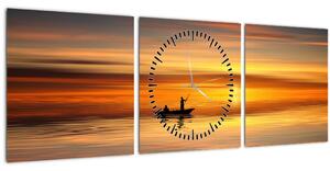 Obraz - plavba na loďce (s hodinami) (90x30 cm)