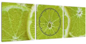 Obraz - citróny na řezu (s hodinami) (90x30 cm)