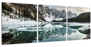 Obraz - jezero v zimě (s hodinami) (90x30 cm)