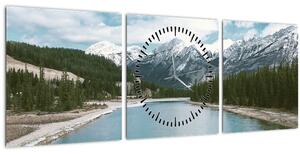 Obraz horské krajiny (s hodinami) (90x30 cm)