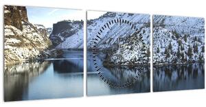 Obraz - zimní krajina s jezerem (s hodinami) (90x30 cm)