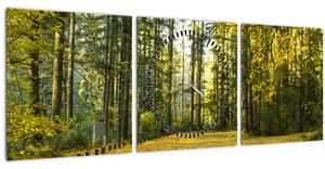 Obraz - les na podzim (s hodinami) (90x30 cm)