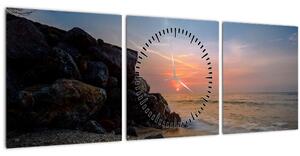 Obraz západu slunce na pláži (s hodinami) (90x30 cm)