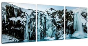 Obraz zamrzlých vodopádů (s hodinami) (90x30 cm)