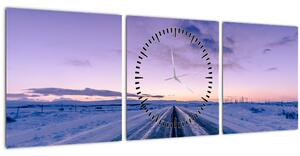 Obraz silnice v zimě (s hodinami) (90x30 cm)