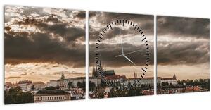 Obraz Pražského hradu v šeru (s hodinami) (90x30 cm)