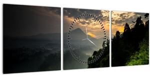 Obraz - zelená horská krajina (s hodinami) (90x30 cm)