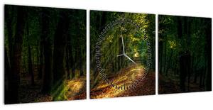 Obraz lesní cesty (s hodinami) (90x30 cm)