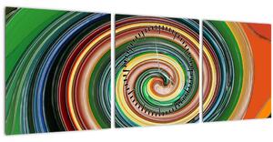Abstraktní obraz - barevná spirála (s hodinami) (90x30 cm)