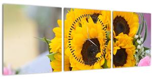 Obraz svatební kytice ze slunečnic (s hodinami) (90x30 cm)