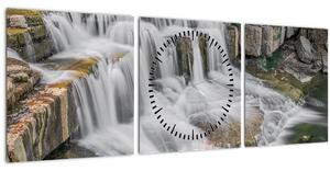 Obraz vodopádů (s hodinami) (90x30 cm)