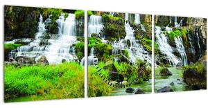 Obraz - vodopády se zelení (s hodinami) (90x30 cm)