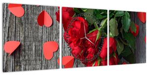Obraz - kytice růží (s hodinami) (90x30 cm)