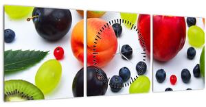 Obraz ovoce s kapkami vody (s hodinami) (90x30 cm)