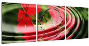 Abstraktní obraz - květy ve vlnách (s hodinami) (90x30 cm)